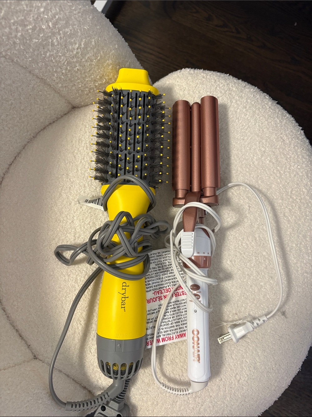 Drybar Yellow Round Hot Air Brush & Rose Gold Triple Barrel Crimper Bundle
